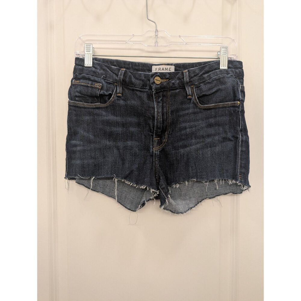 FRAME Le Boot Cutoff Denim Shorts Womens Size 28 Dark Wash Raw Hem